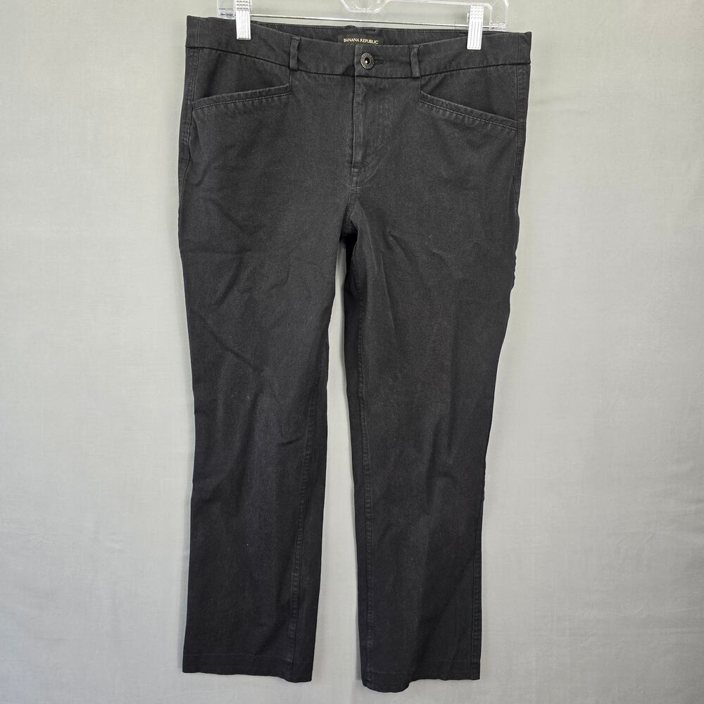 Banana Republic Black Pants Size 8 Stretch Chino Slacks Flat Front Women Pockets